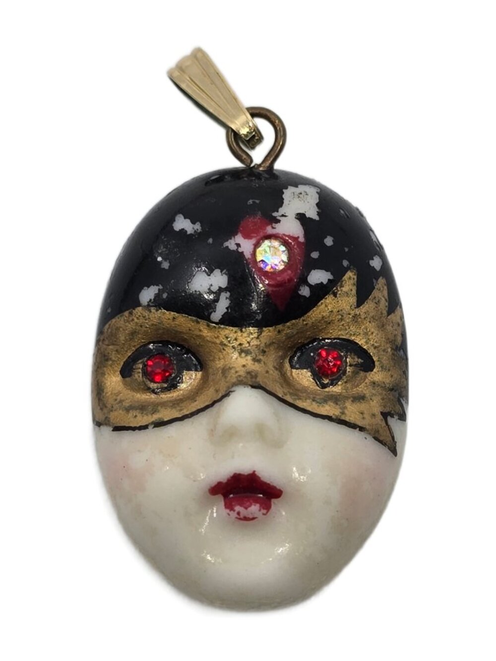 Vintage Passion Pendant by Adagio Hand Painted Golden Mask 1980's Masquerade